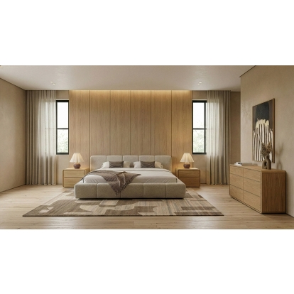 LA Furniture Lamont + Dustin Modern Beige Fabric + Natural Oak 4-Piece Bedroom Set VGKK-KF1051-DUSNAT-SET Contemporary Style by Vig Furnitrue Number 86289|86289A|86290|86290A Catch Home Goods