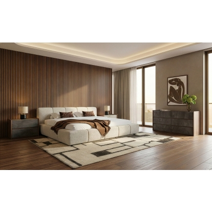 LA Furniture Lamont + Rado Modern Beige Fabric + Walnut 4-Piece Bedroom Set VGKK-KF.B1051-RADO-4PC Contemporary Style by Vig Furnitrue Number 86306|86306A|86307|86307A Catch Home Goods