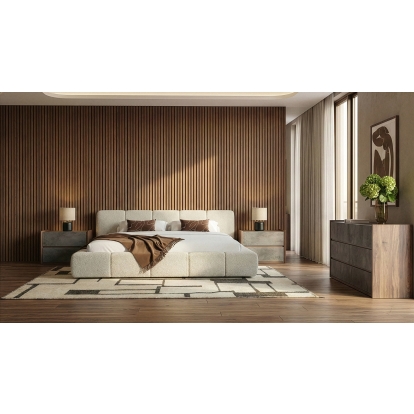 LA Furniture Queen Lamont + Rado Modern Beige Fabric + Walnut 4-Piece Bedroom Set VGKK-KF.B1051-RADO-4PC-Q Contemporary Style by Vig Furnitrue Number 86306|86306A Catch Home Goods