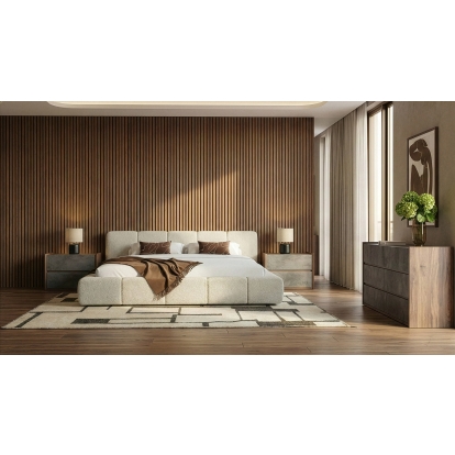 LA Furniture Lamont + Rado Modern Beige Fabric + Walnut 4-Piece Bedroom Set VGKK-KF.B1051-RADO-4PC Contemporary Style by Vig Furnitrue Number 86306|86306A|86307|86307A Catch Home Goods