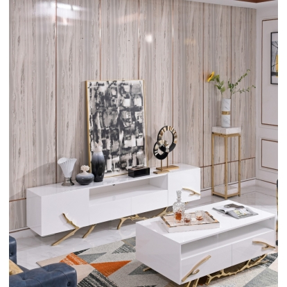 LA Furniture Legend 87"-Wide Modern White Gold TV Stand VGVC-TV8111-L Contemporary Style by Vig Furnitrue Number 79734 Catch Home Goods