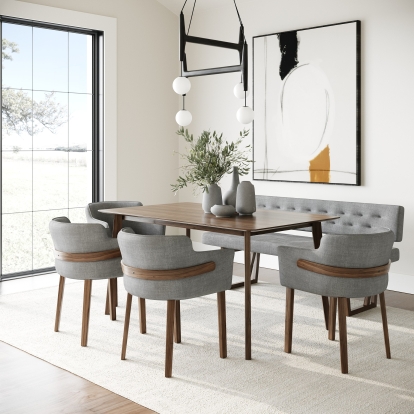 LA Furniture Castillo + Jordan Modern Grey Fabric + Walnut 6-Piece Dining Set VGMA-MIT-5303-6PC-SET Contemporary Style by Vig Furnitrue Number 85700 Catch Home Goods