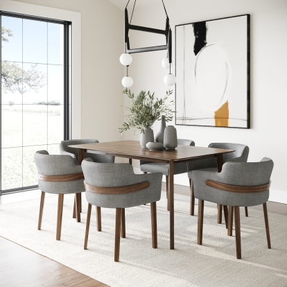 LA Furniture Castillo + Jordan Modern Grey Fabric + Walnut 7-Piece Dining Set VGMA-MIT-5303-7PC-SET Contemporary Style by Vig Furnitrue Number 85701 Catch Home Goods