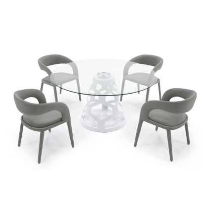 LA Furniture Lilly Modern 12mm Round Glass + White Dining Table VGNS-GD8800-12MM Contemporary Style by Vig Furnitrue Number 80134 Catch Home Goods