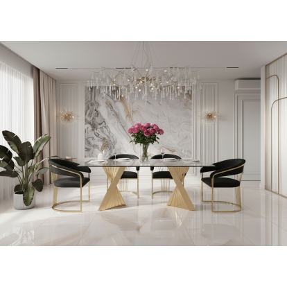 LA Furniture Buquet + Linda Glam Champagne Gold + Black Velvet 5-Piece Dining Set VGZA-BUQUET-LINDA-SET Contemporary Style by Vig Furnitrue Number 85916 Catch Home Goods