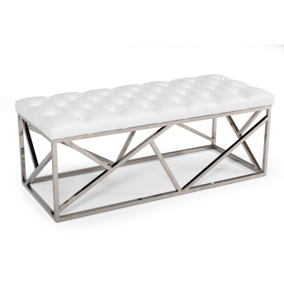 LA Furniture Lindsey Modern White Leatherette & Stainless Steel Bench VGRH-RHS-OT-201-WHT Contemporary Style by Vig Furnitrue Number 75257 Catch Home Goods