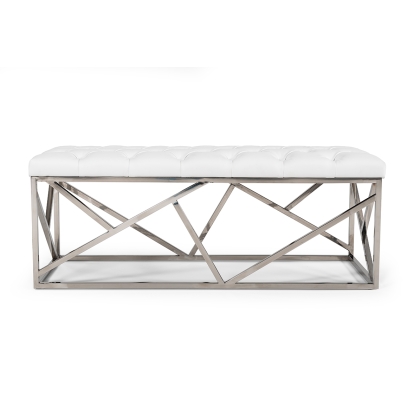 LA Furniture Lindsey Modern White Leatherette & Stainless Steel Bench VGRH-RHS-OT-201-WHT Contemporary Style by Vig Furnitrue Number 75257 Catch Home Goods