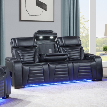 Acme Ephron Power Motion Sofa with Dropdown Table, Wireless Charging, Reading Light, Power Headrests & LED Model LV06080