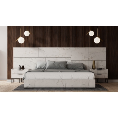 LA Furniture California King Marbella Italian Modern White Marble Bed with 2 Nightstands VGACMARBELLA-BED-CK Contemporary Style by Vig Furnitrue Number 79292 Catch Home Goods