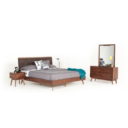 LA Furniture Marshall Mid-Century Modern Brown Fabric & Walnut Bed VGMABR-39-BED Contemporary Style by Vig Furnitrue Number 73648|73649 Catch Home Goods