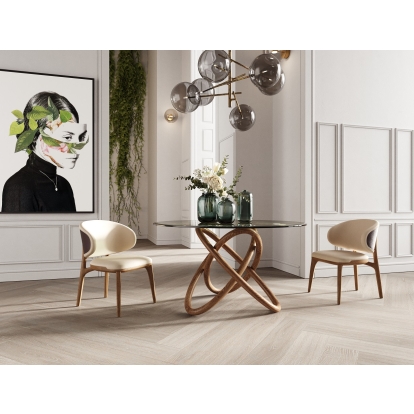 LA Furniture Mason Modern Round Glass & Walnut Dining Table VGCSDT-16138 Contemporary Style by Vig Furnitrue Number 74197 Catch Home Goods