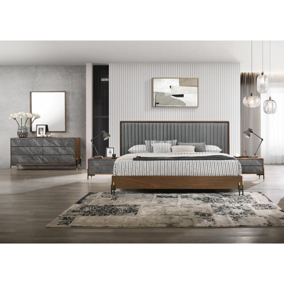 LA Furniture Metcalf California King Mid-Century Walnut & Grey Bedroom Set VGMABR-120-WAL-BED-SET-CK Contemporary Style by Vig Furnitrue Number 80280 Catch Home Goods