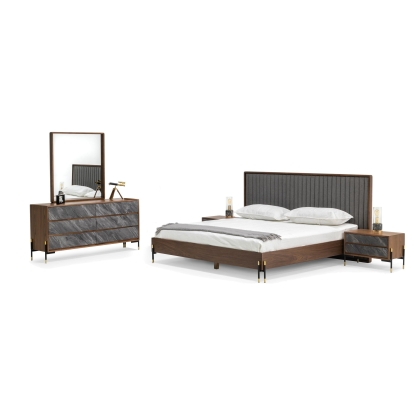LA Furniture Metcalf California King Mid-Century Walnut & Grey Bedroom Set VGMABR-120-WAL-BED-SET-CK Contemporary Style by Vig Furnitrue Number 80280 Catch Home Goods