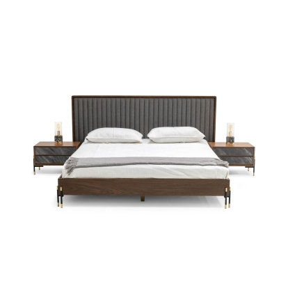 LA Furniture Metcalf Mid-Century Walnut & Grey California King Bed with Two Nightstands VGMABR-120-BRN-BED-CK Contemporary Style by Vig Furnitrue Number 80279 Catch Home Goods
