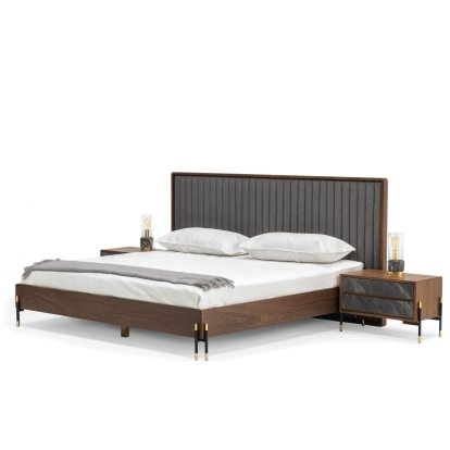 LA Furniture Metcalf Mid-Century Walnut & Grey California King Bed with Two Nightstands VGMABR-120-BRN-BED-CK Contemporary Style by Vig Furnitrue Number 80279 Catch Home Goods