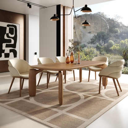 LA Furniture Michael Mid-Century Modern Beige Vegan Leather + Walnut Dining Chair VGCS-CH-23010-BGE Contemporary Style by Vig Furnitrue Number 81586 Catch Home Goods