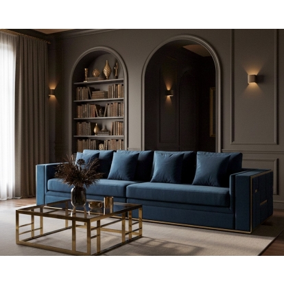 LA Furniture Mobray Glam Blue & Gold Fabric Sofa VGUIMY524-BLUE Contemporary Style by Vig Furnitrue Number 77953 Catch Home Goods