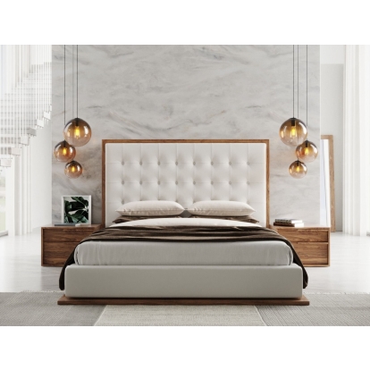 LA Furniture Amberlie Eastern King White Vegan Leather & Walnut Bed VGMABR-96-WAL-BED-EK Contemporary Style by Vig Furnitrue Number 78846 Catch Home Goods