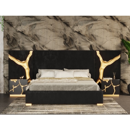 LA Furniture Aspen Queen Glam Black Velvet & Gold Bed VGVCBD1801-BLK-BED-q Contemporary Style by Vig Furnitrue Number 78803 Catch Home Goods