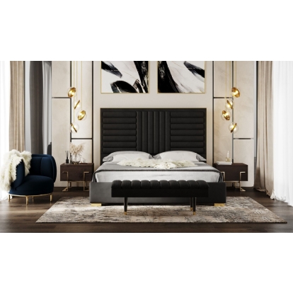 LA Furniture Queen Daystar Modern Black Velvet and Gold Bed VGVCBD1905-19-BLK-BED-Q Contemporary Style by Vig Furnitrue Number 80250 Catch Home Goods