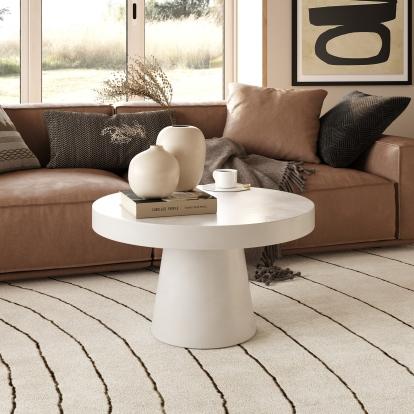 LA Furniture Desoto Modern White Concrete Round Coffee Table VGGR-696070-WHT Contemporary Style by Vig Furnitrue Number 81837 Catch Home Goods