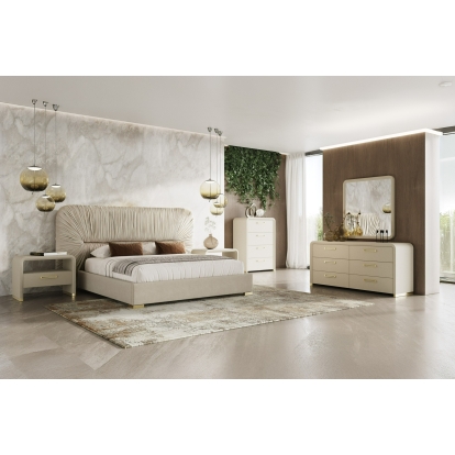 LA Furniture Florence Modern Beige Velvet + Leatherette Bedroom Set VGVC-BD2410-SET Contemporary Style by Vig Furnitrue Number 83278|83279 Catch Home Goods