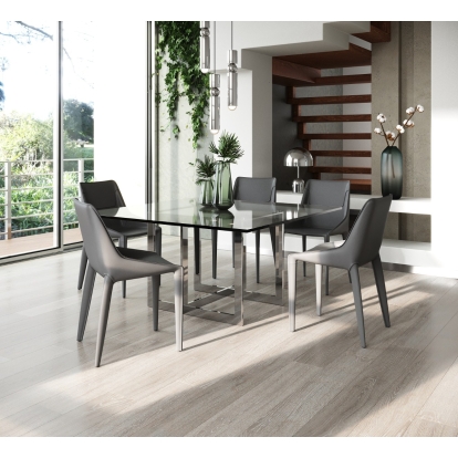 LA Furniture Keaton Square Modern Glass + Stainless Steel Dining Table VGVCT8961-DT Contemporary Style by Vig Furnitrue Number 78088 Catch Home Goods