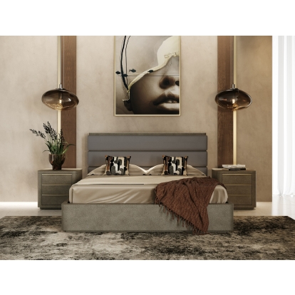 LA Furniture Lois Modern Grey Leather & Beige Shagreen Bed VGVC-BD2408-BED Contemporary Style by Vig Furnitrue Number 82457 Catch Home Goods