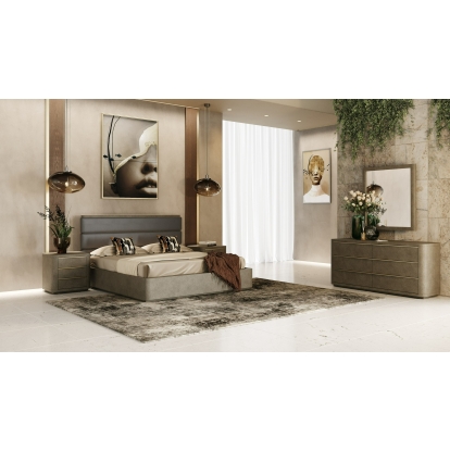 LA Furniture Lois Modern Grey Leather & Beige Shagreen Bedroom Set VGVC-BD2408-SET Contemporary Style by Vig Furnitrue Number 83074 Catch Home Goods