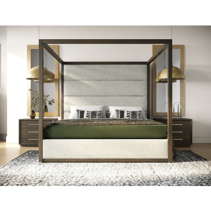 LA Furniture Manhattan Contemporary Canopy Brown Oak Bed VGMA-BR-127-BED-CRY Contemporary Style by Vig Furnitrue Number 82799|82800 Catch Home Goods
