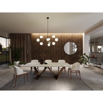 LA Furniture Melanie Modern White Ceramic & Brushed Brown Dining Table VGVCT1886-WHT-DT Contemporary Style by Vig Furnitrue Number 77267 Catch Home Goods