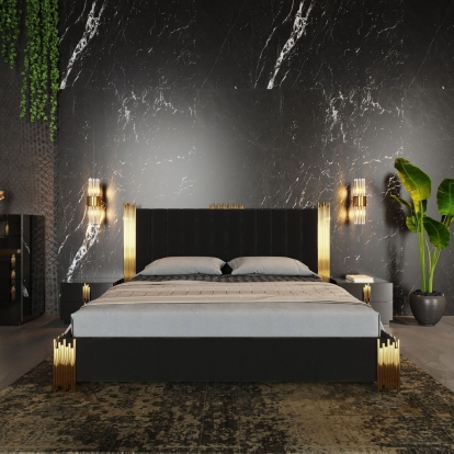 LA Furniture Token Modern Black & Gold 4-Piece Bedroom Set VGVCBD815-4PCSET Contemporary Style by Vig Furnitrue Number 85673|85674 Catch Home Goods