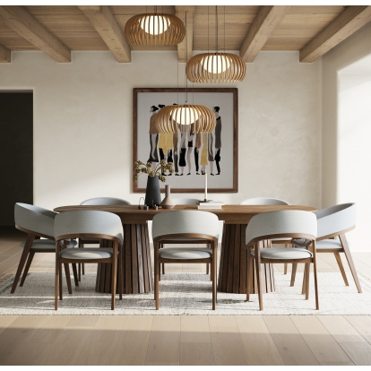 LA Furniture Truman Mid-Century Modern Walnut Extendable Dining Table + 8 Chairs Set VGMA-MIT-5346-MI-1240 Contemporary Style by Vig Furnitrue Number 82790 Catch Home Goods