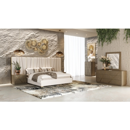 LA Furniture Nixa Modern Beige Velvet + Brushed Bronze Bed VGVC-BD1909-BED-BGE Contemporary Style by Vig Furnitrue Number 80559|80001|82703 Catch Home Goods