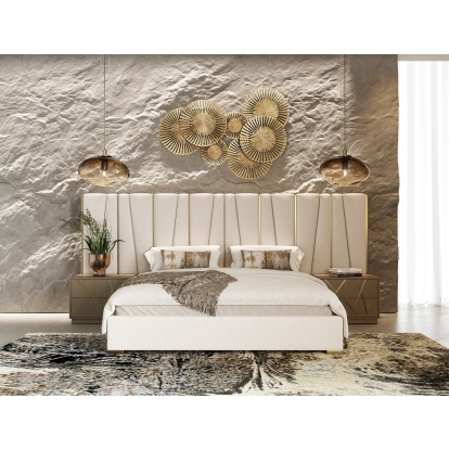 LA Furniture Nixa Modern Beige Velvet + Brushed Bronze + Birch 4-Piece Bedroom Set VGVC-BD1909-4PCSET-BGE Contemporary Style by Vig Furnitrue Number 85665|85666|85667 Catch Home Goods