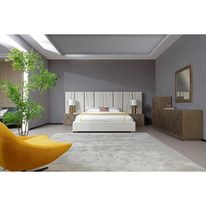 LA Furniture Nixa Modern Beige Velvet + Brushed Bronze + Birch Bedroom Set-eastern VGVC-BD1909-SET-BGE-eastern Contemporary Style by Vig Furnitrue Number 81282 Catch Home Goods