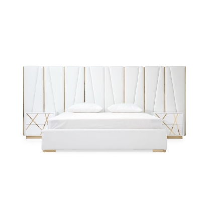 LA Furniture Nixa Eastern King Modern White + Gold Bed + Nightstands VGVCBD1909-BLK-BED-2NS-SET-EK Contemporary Style by Vig Furnitrue Number 79277 Catch Home Goods