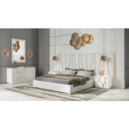 LA Furniture Nixa Modern White + Gold Bedroom Set VGVC-BD1909-SET-WHT Contemporary Style by Vig Furnitrue Number 83232|77585|83233 Catch Home Goods