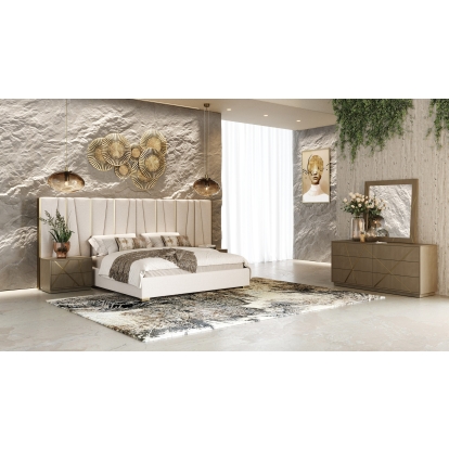 LA Furniture Queen Nixa Modern Beige Velvet + Brushed Bronze + Birch 4-Piece Bedroom Set VGVC-BD1909-4PCSET-BGE-Q Contemporary Style by Vig Furnitrue Number 85665 Catch Home Goods