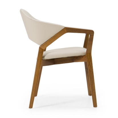 LA Furniture Ocasio Mid-Century Modern Cream Vegan Leather + Walnut Dining Chair VGCS-ACH-17090-CRM Contemporary Style by Vig Furnitrue Number 83284 Catch Home Goods