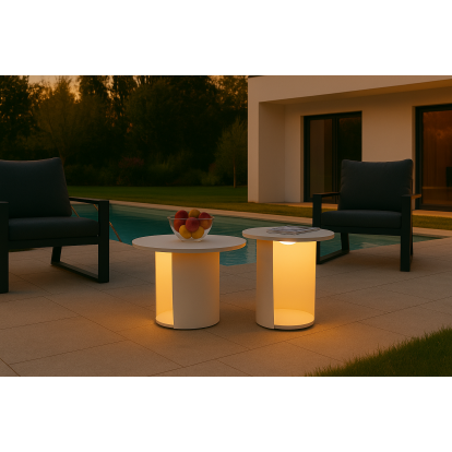 LA Furniture Onza Outdoor White End Table with Solar Light VGVK-CT009-S-SL-WHT Contemporary Style by Vig Furnitrue Number 83130 Catch Home Goods