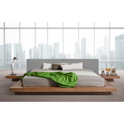 LA Furniture Eastern King Opal Modern Low Profile Walnut and Grey Leatherette Platform Bed VGKCHB39-WAL-GRY-EK Contemporary Style by Vig Furnitrue Number 16704 Catch Home Goods