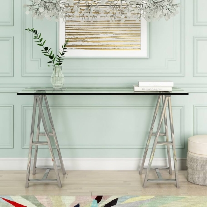 LA Furniture Ostro Modern Stainless Steel + Glass Desk VGGMCP-705D-GL-SS-DESK Contemporary Style by Vig Furnitrue Number 79097 Catch Home Goods