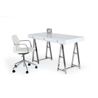 LA Furniture Ostrow White + Stainless Steel Desk VGGMCP-705E-WHT-DSK Contemporary Style by Vig Furnitrue Number 79098 Catch Home Goods