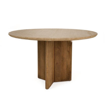 LA Furniture Pawnee Modern Travertine Marble + Wood Round Dining Table VGBR-SBA-2706-130 Contemporary Style by Vig Furnitrue Number 82018 Catch Home Goods