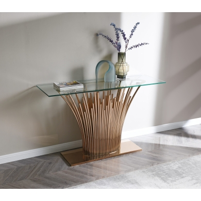 LA Furniture Paxton Modern Glass + Rosegold Console Table VGVCK817-CS-RG-CT Contemporary Style by Vig Furnitrue Number 78934 Catch Home Goods