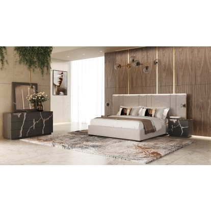 LA Furniture Queen Penelope + Aspen Modern Beige Velvet + Brown Ash Bedroom Set VGVC-PENELOPE-ASPEN-SET-Q Contemporary Style by Vig Furnitrue Number 83099 Catch Home Goods