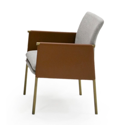 LA Furniture Pettit Modern Light Grey/ Camel and Brass Arm Dining Chair VGGA-6988CH-1-WHT-B-DC Contemporary Style by Vig Furnitrue Number 79752 Catch Home Goods