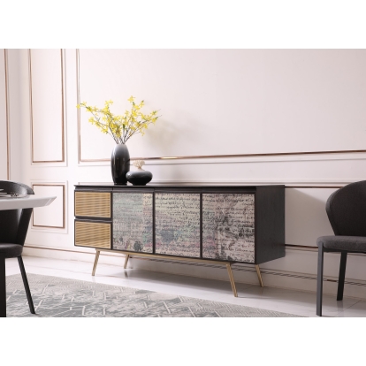 LA Furniture Phelan Modern Smoked Ash & Brass Buffet VGVCG2020-BUF Contemporary Style by Vig Furnitrue Number 77792 Catch Home Goods