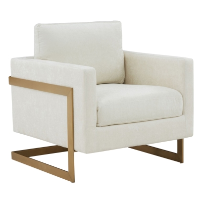 LA Furniture Prince Contemporary Cream Fabric + Gold Accent Chair VGRHRHS-AC-255-WHT-CH Contemporary Style by Vig Furnitrue Number 79371 Catch Home Goods